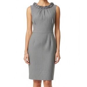 J. Crew Gray Wool Blend Sleeveless Pleated Collar Sheath Dress 14 Office Elegant